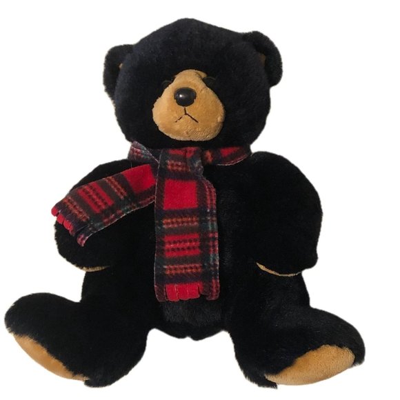 Ty Classic Plush Collection "Woodside" Black Bear Plaid Scarf 9.5"  2007 RETIRED - Picture 9 of 11